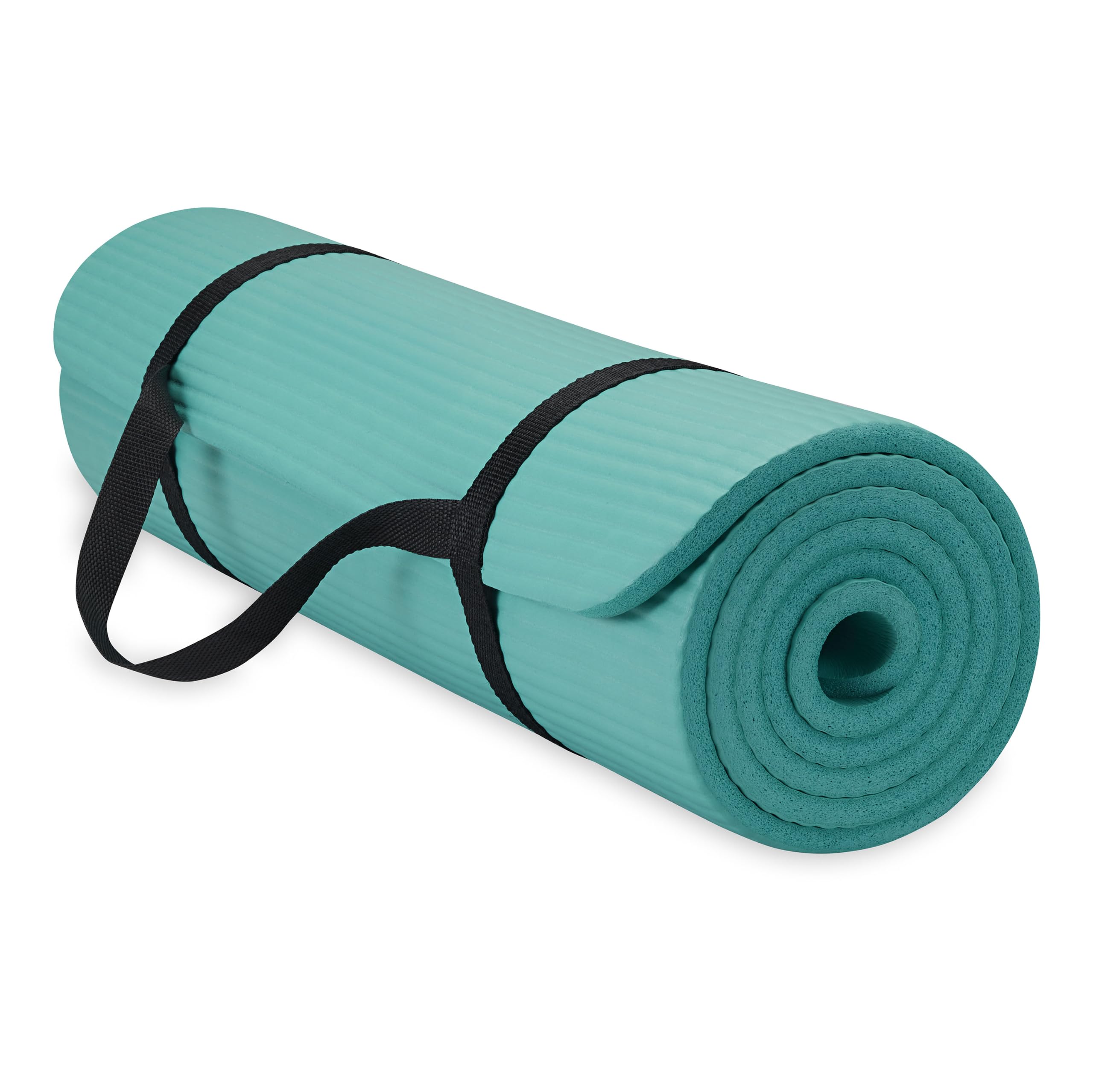 Gaiam front view teal mat showing full length and cushioned comfort