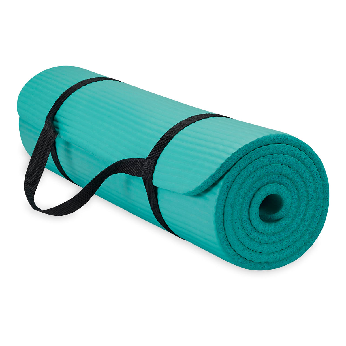 Gaiam front view teal mat showing full length and cushioned comfort