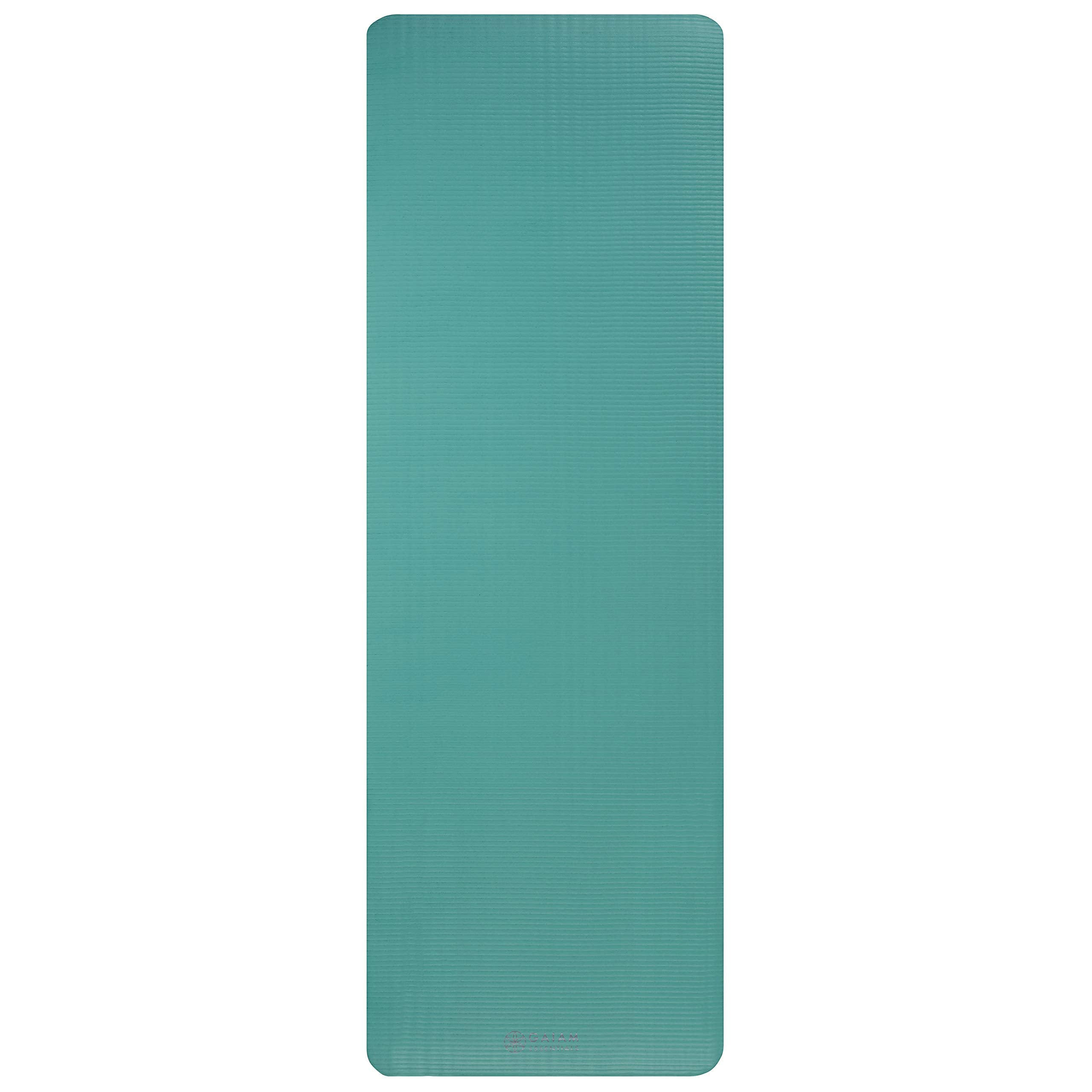 Gaiam mat used for Pilates demonstrating cushioned support