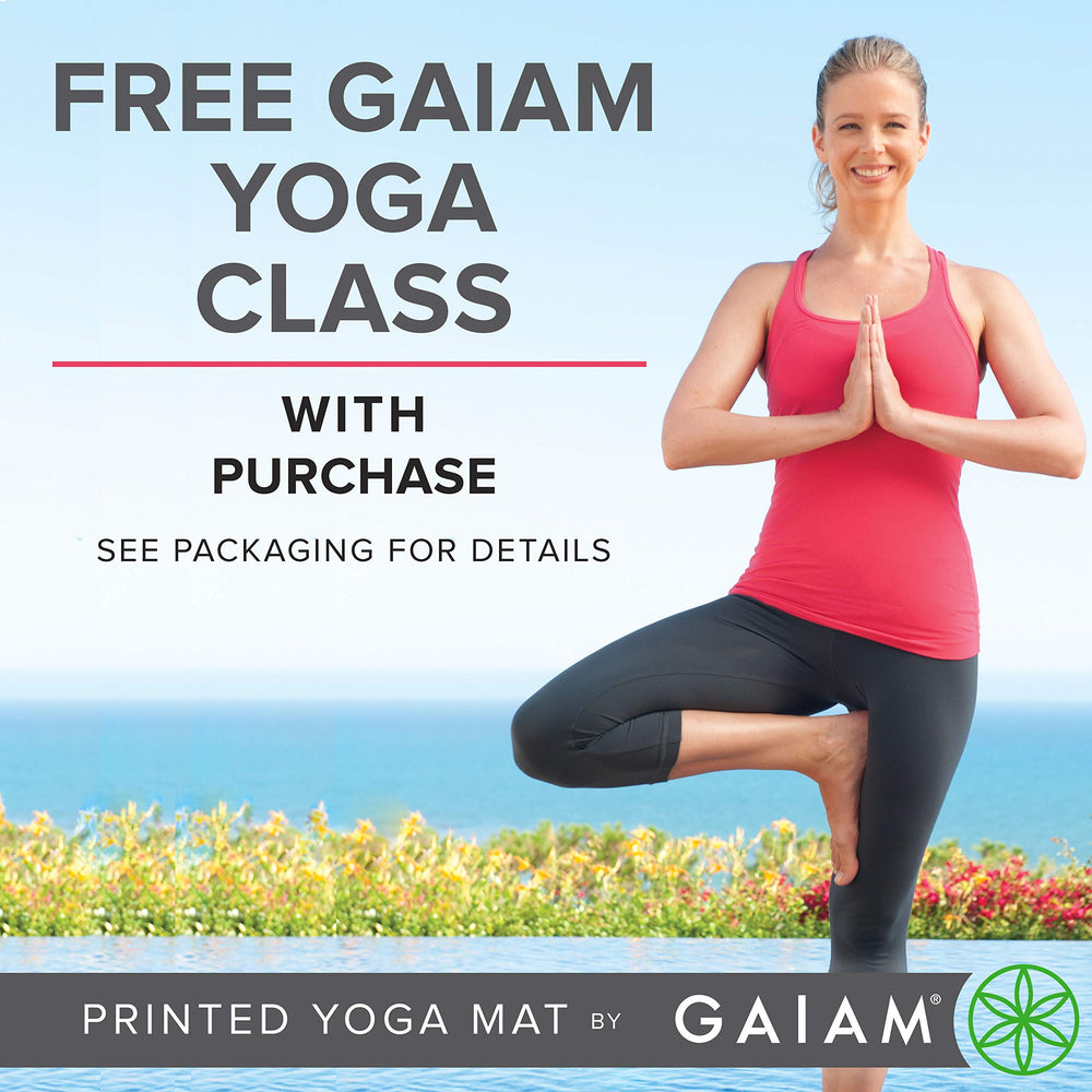 Gaiam mat in use during home yoga practice providing cushioned joint support
