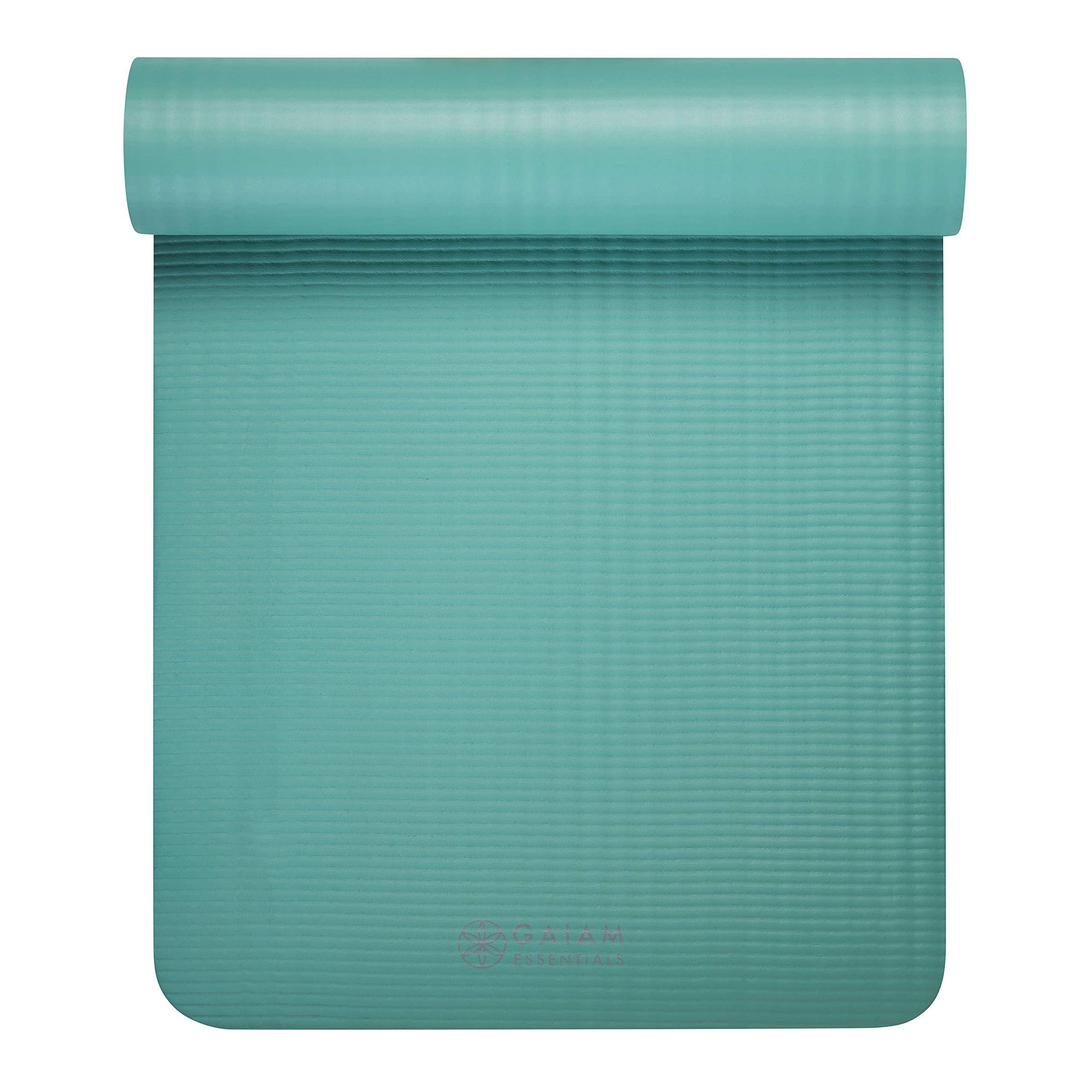 Gaiam rolled mat stored upright saving space in a closet