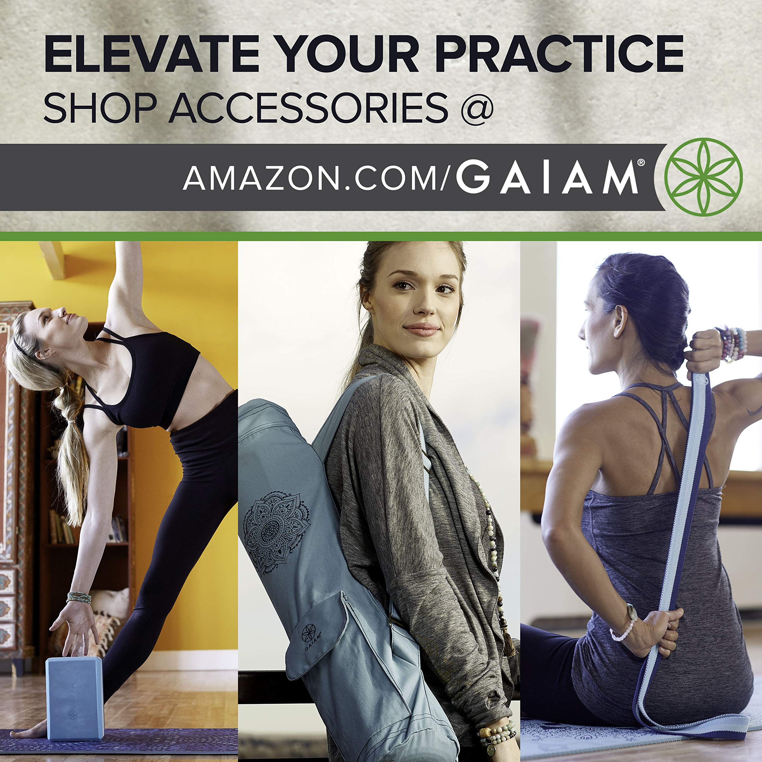 Gaiam rolled mat with label illustrating new packaging convenience