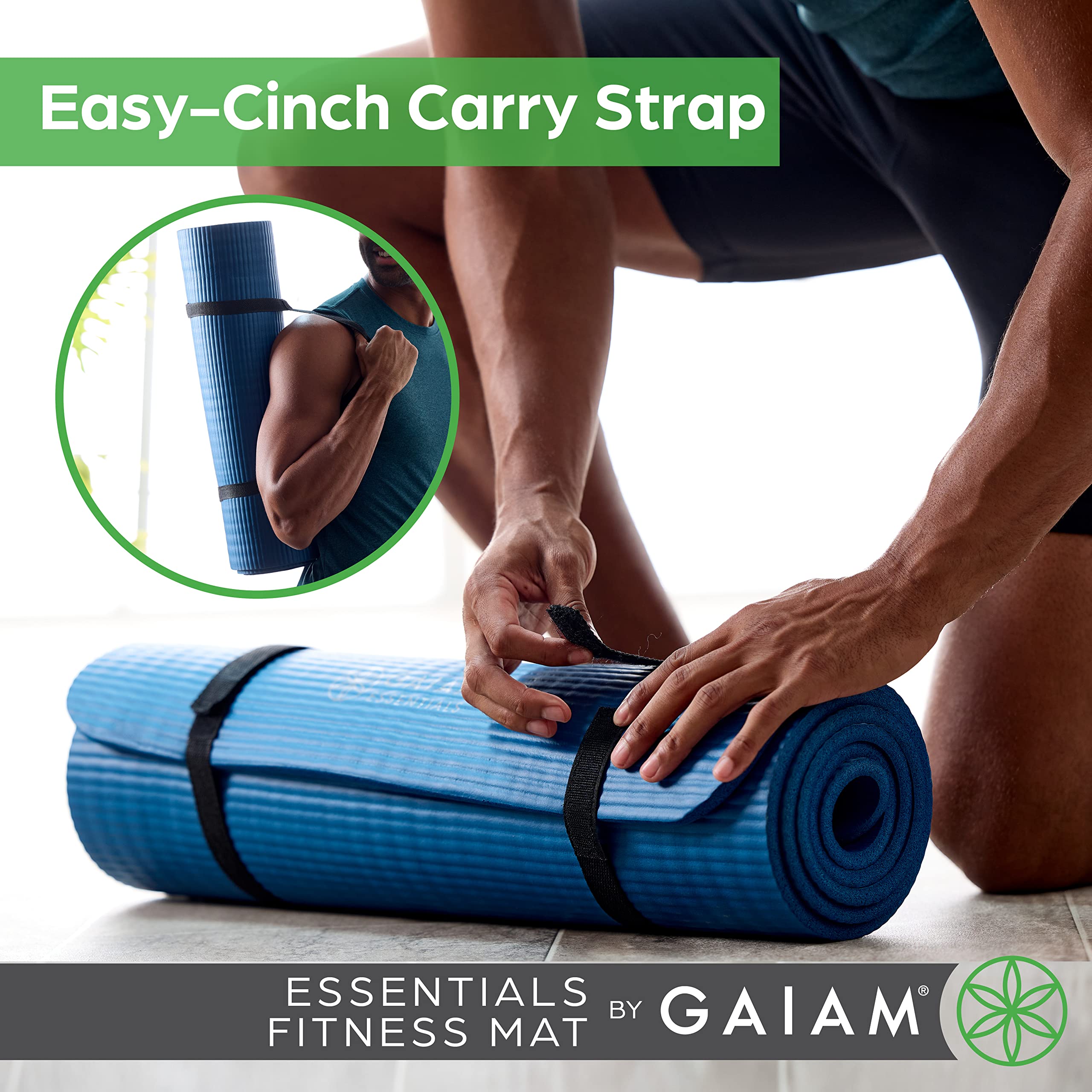 Gaiam thickness edge profile showing 10mm foam to protect knees and joints