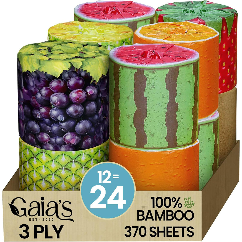 GAIA'S front packaging showing 12 mega rolls and eco messaging for convenience