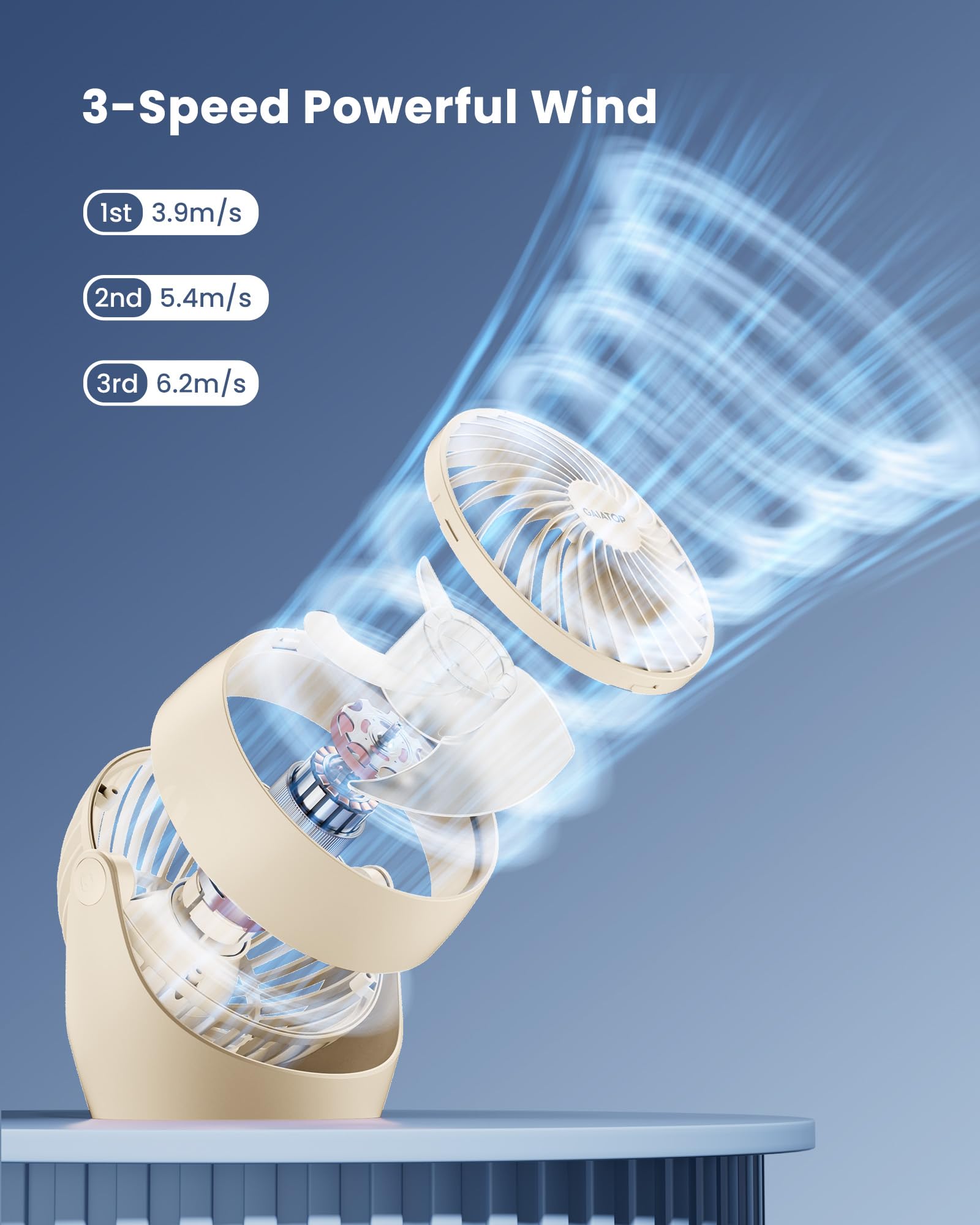Gaiatop placed on a desk providing quiet airflow for productivity