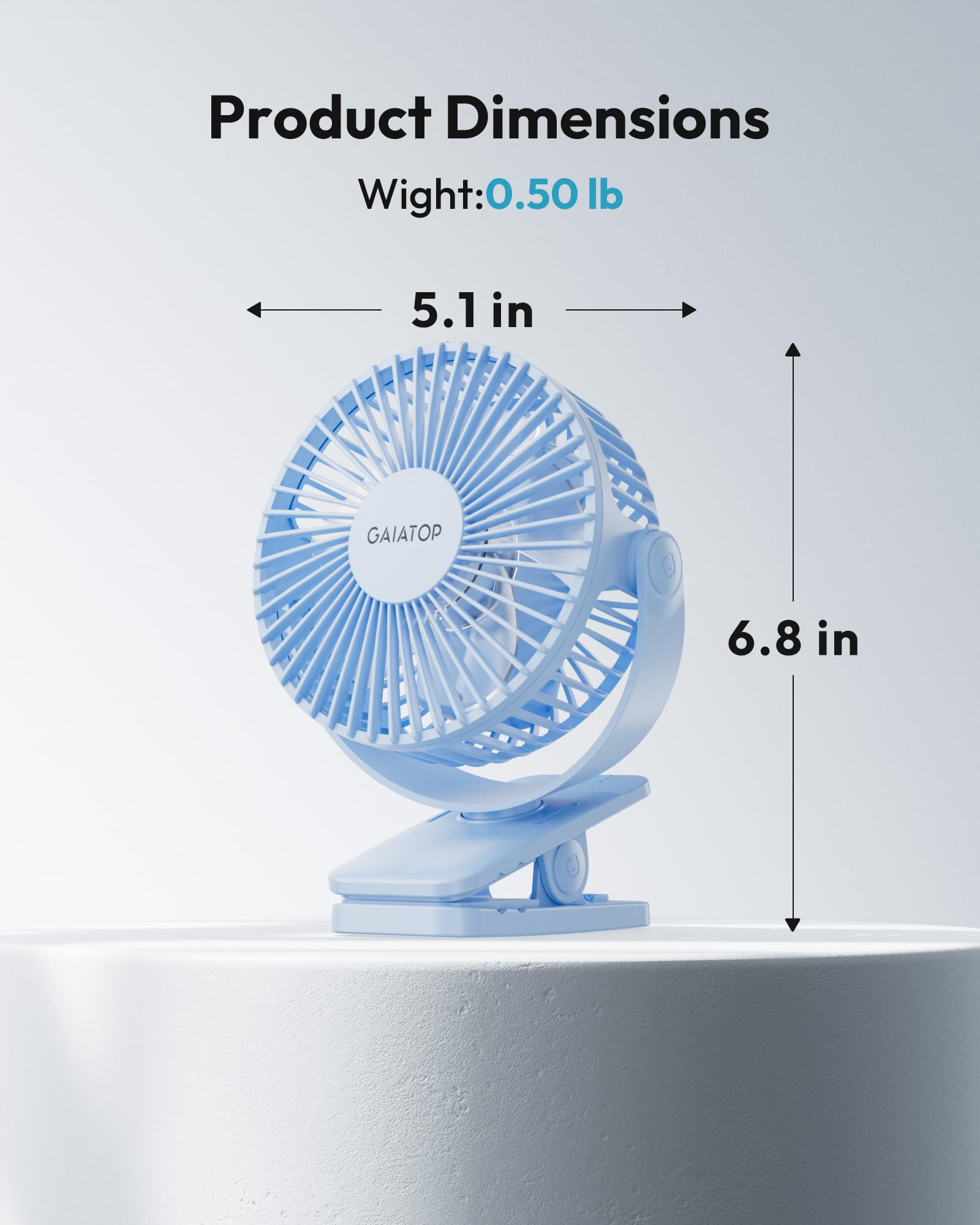 Gaiatop fan clipped to a stroller in travel scene offering quiet cooling