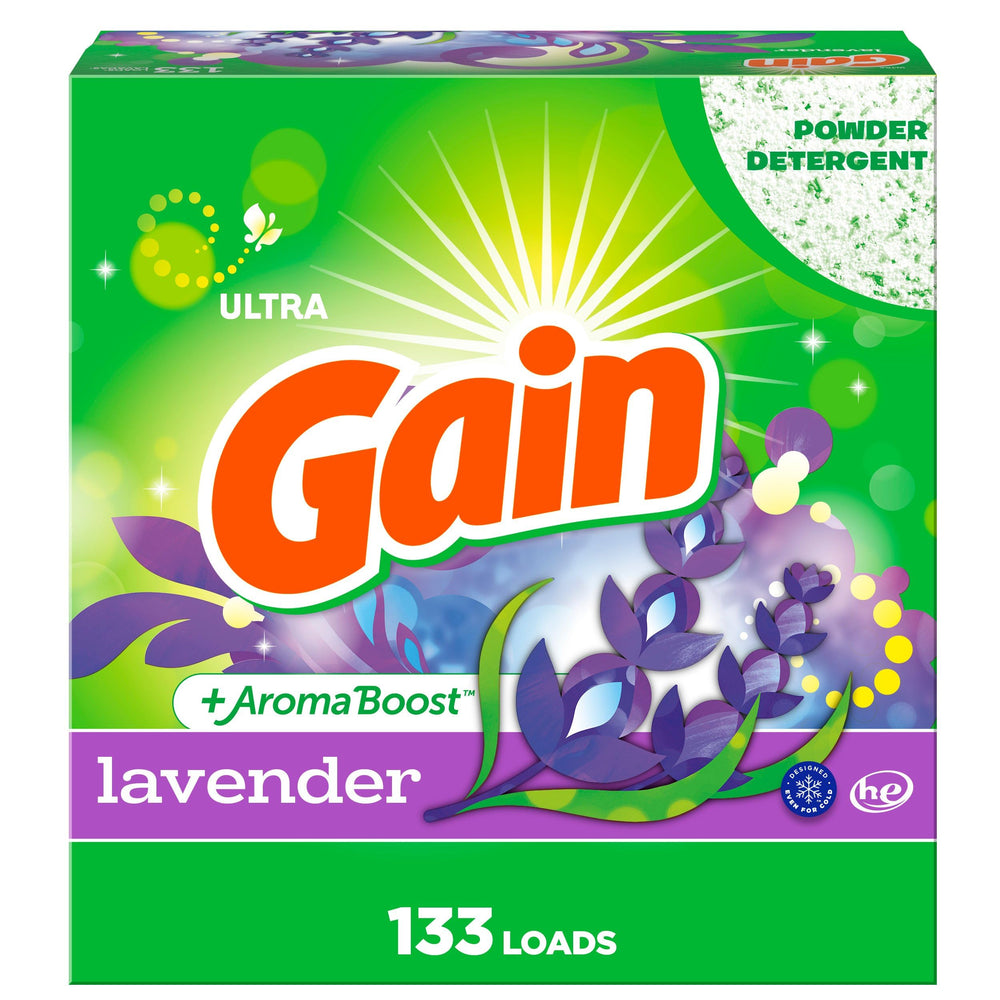 Gain front packaging showing tub and lavender scent for clear product identification
