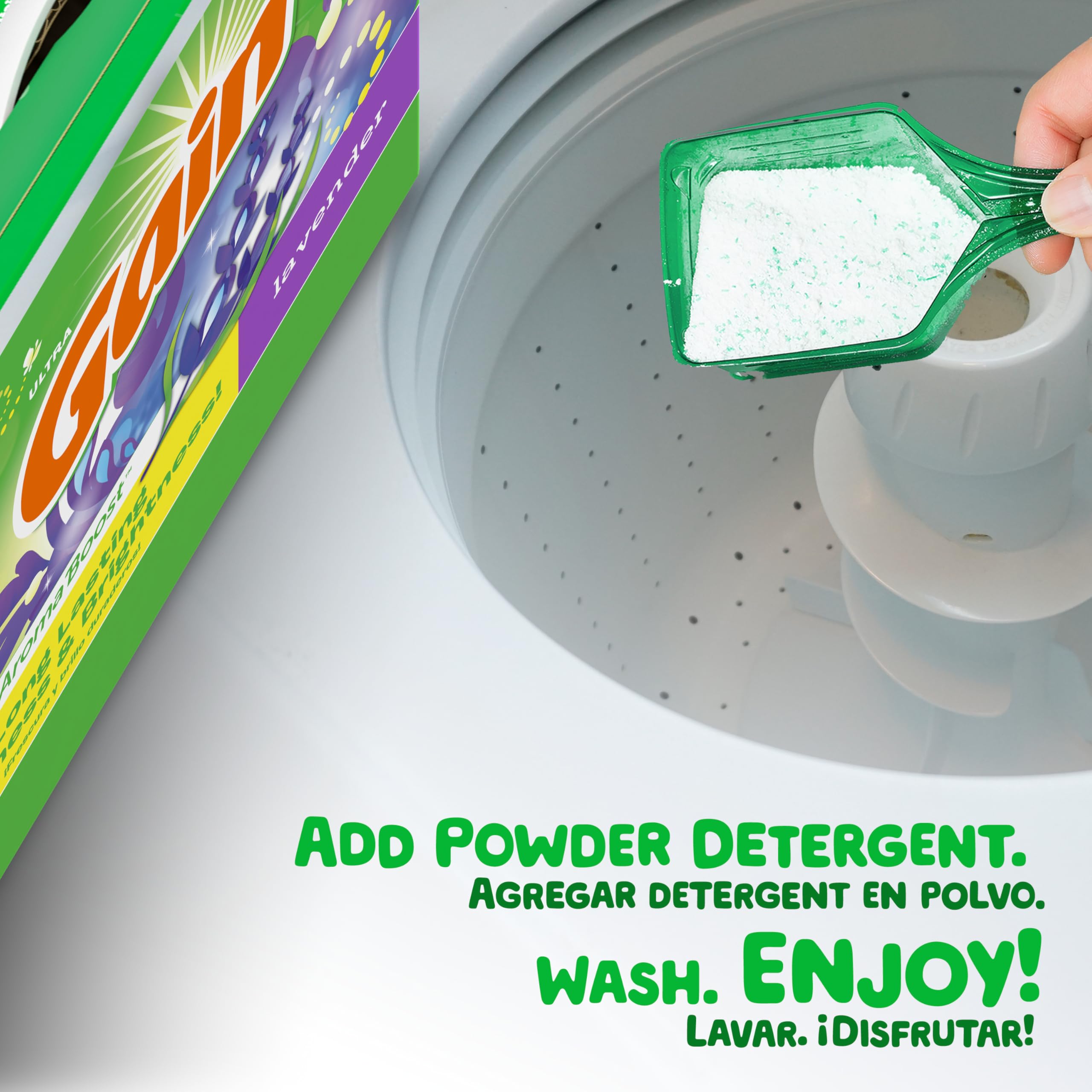 Gain tub beside common household items showing 123 oz size and 133 load capacity
