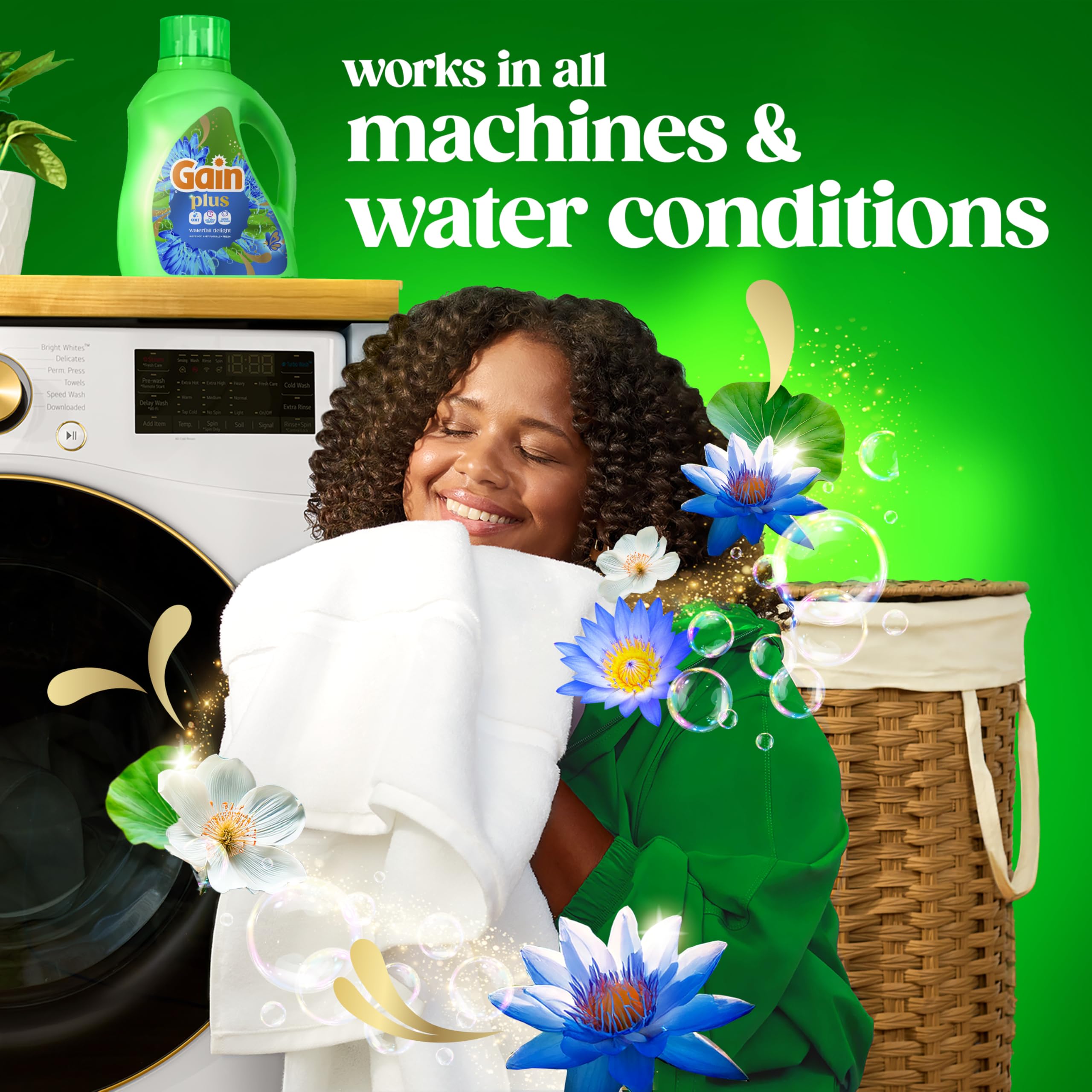99 fl oz Gain Plus jug next to common household items demonstrating size and value