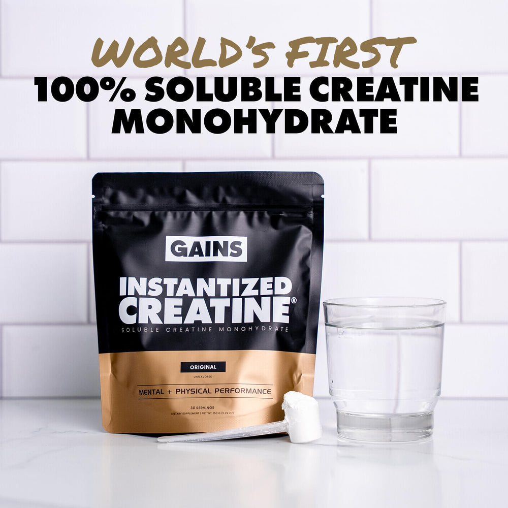 Gains in Bulk creatine fully dissolved in glass demonstrating clear, no-grit solution