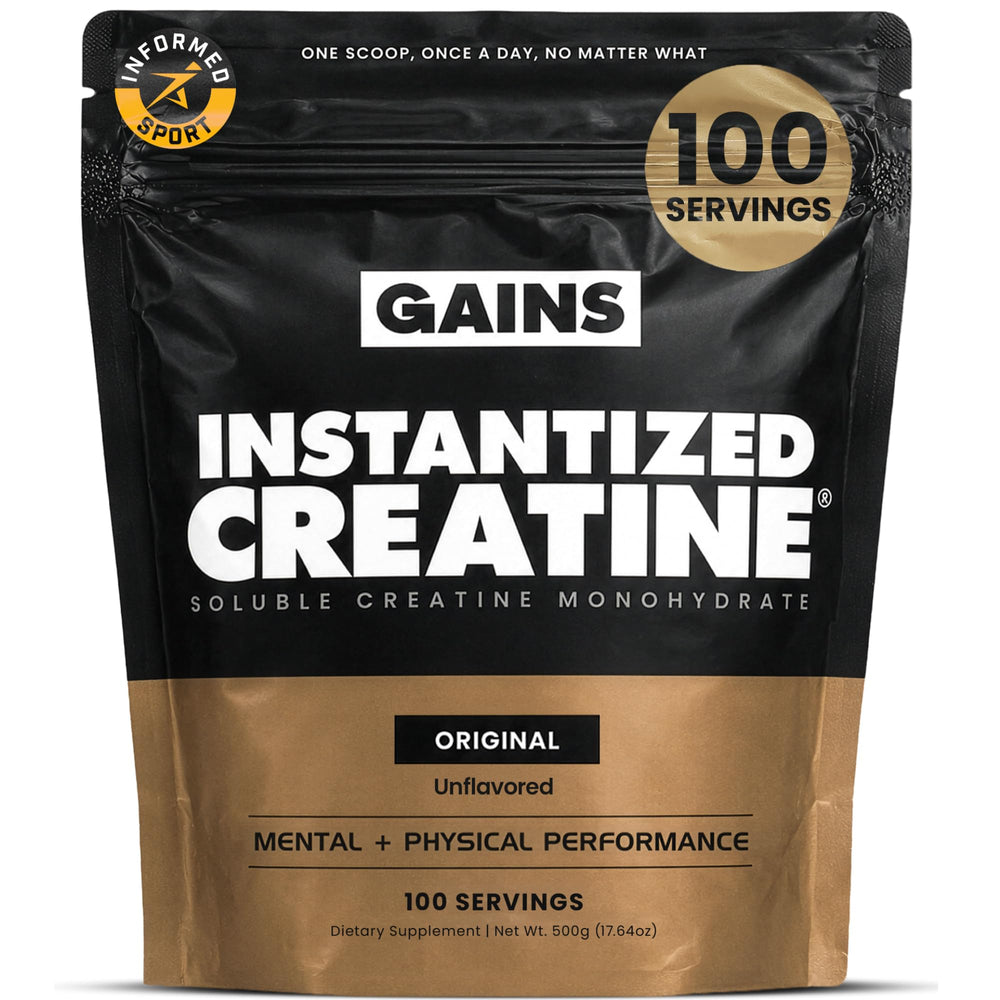 Gains in Bulk front packaging showing product and serving count for clarity
