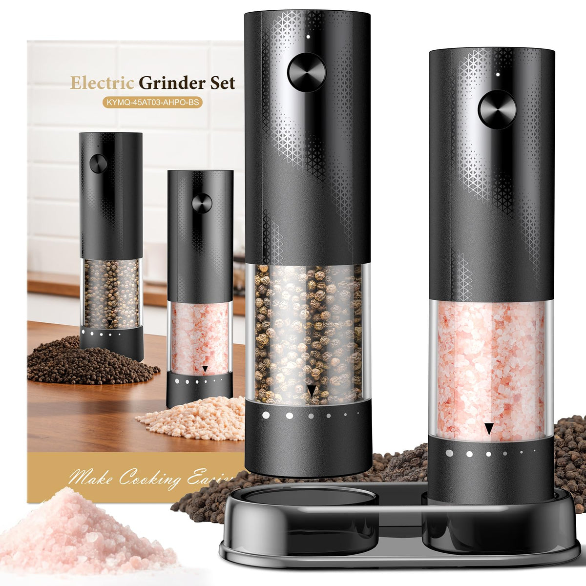 Gaivis electric grinder pair front view showing sleek black design and convenience