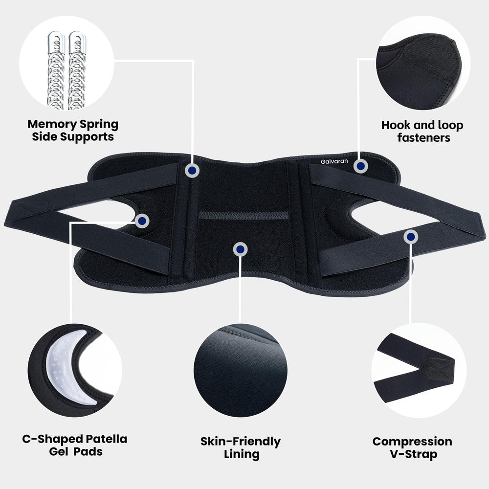 Galvaran knee brace size and measure guide showing proper thigh measurement