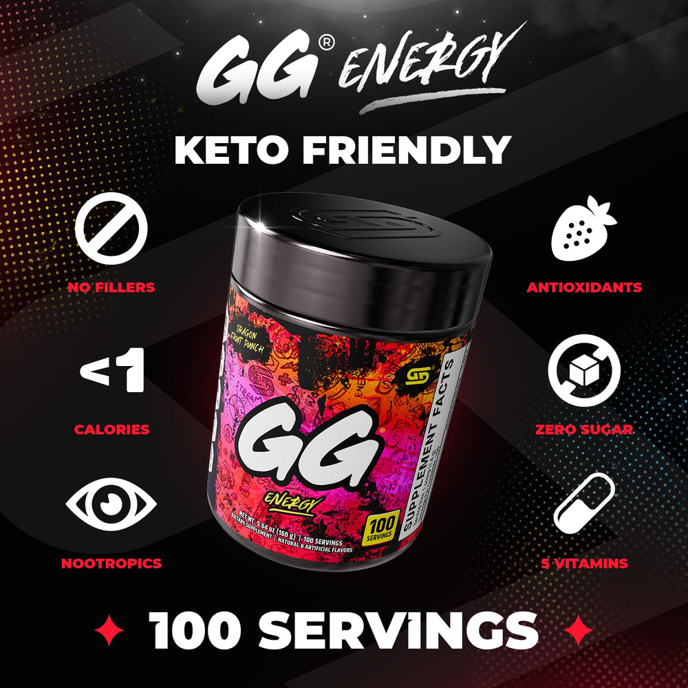 Gamer Supps tub open with bright Dragonfruit Punch powder for convenience