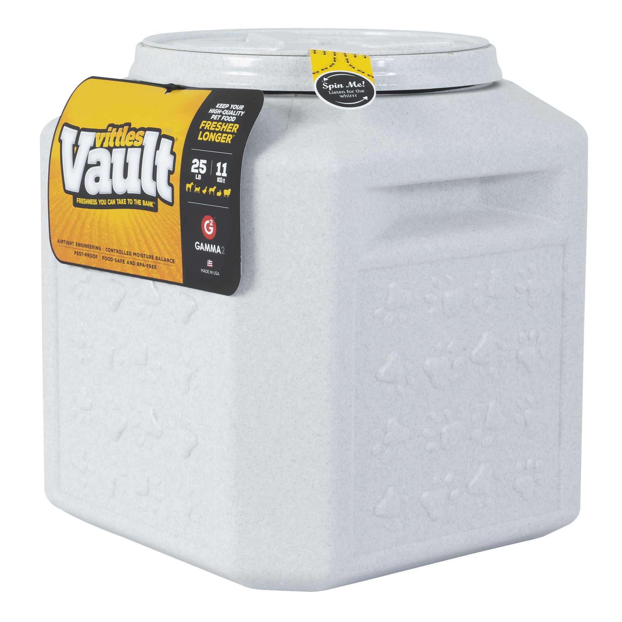 Gamma2 Vittles Vault front view showing secure lid and clean storage benefit