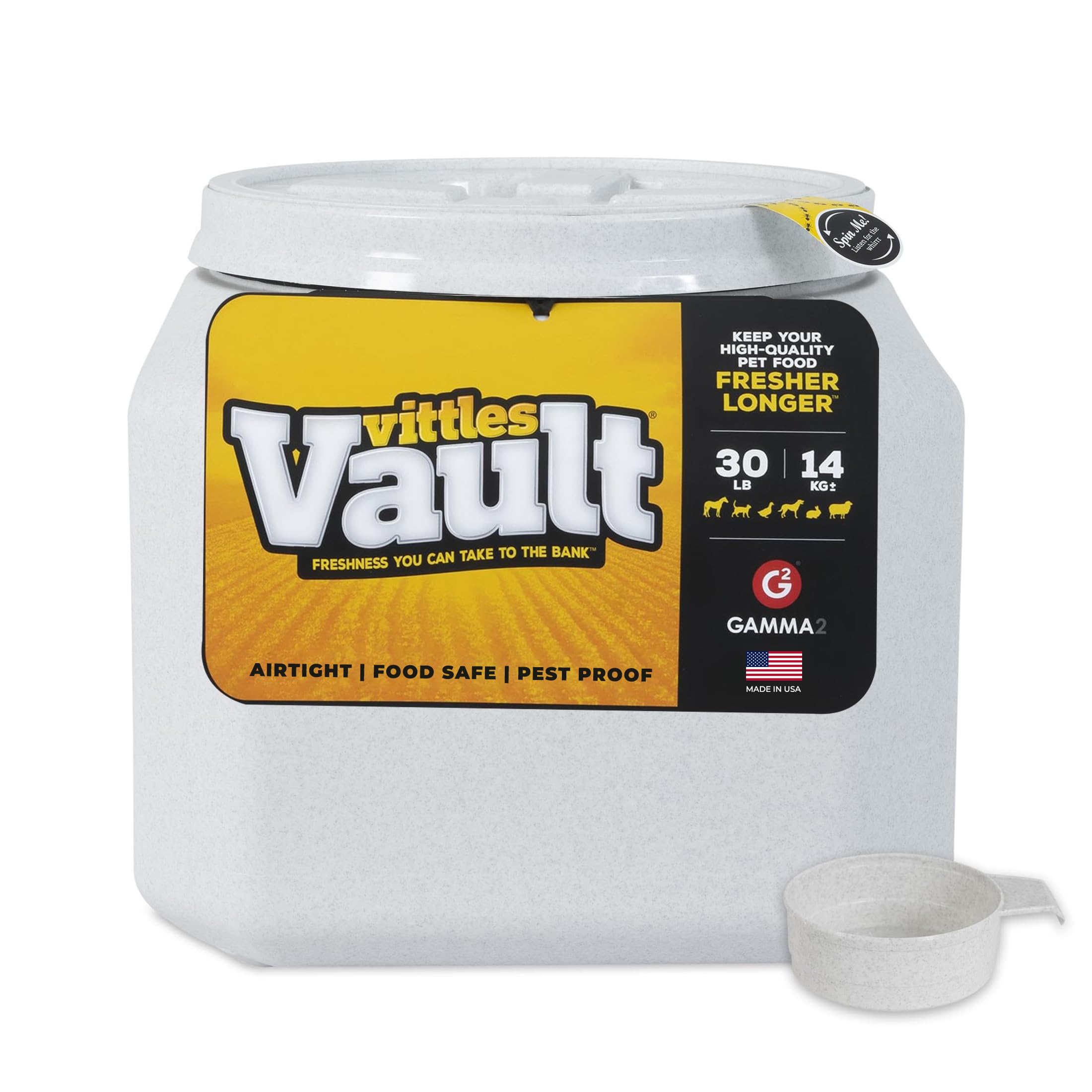 Gamma2 Vittles Vault front view showing airtight storage benefit