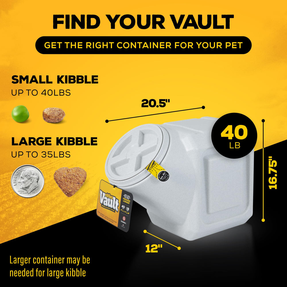 Gamma2 Vittles Vault stacked with 60lb demonstrates space-saving storage