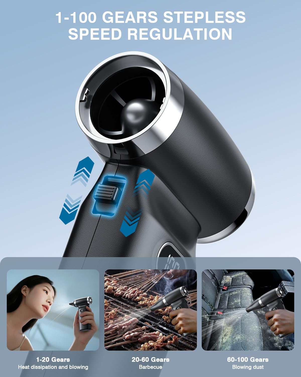 GANDASHI battery indicator and charging port demonstrating long runtime convenience