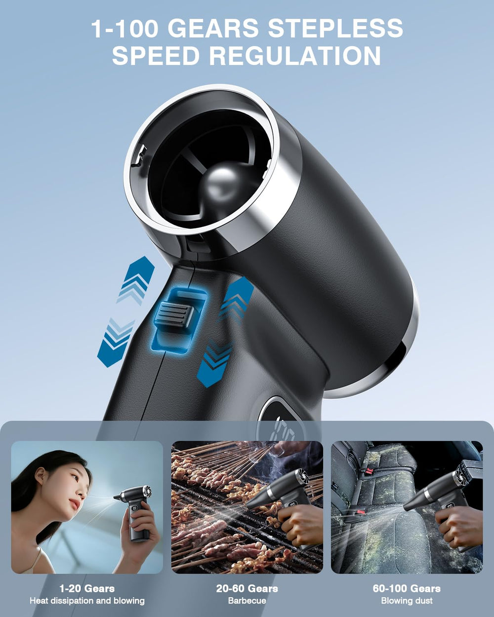 GANDASHI battery indicator and charging port demonstrating long runtime convenience
