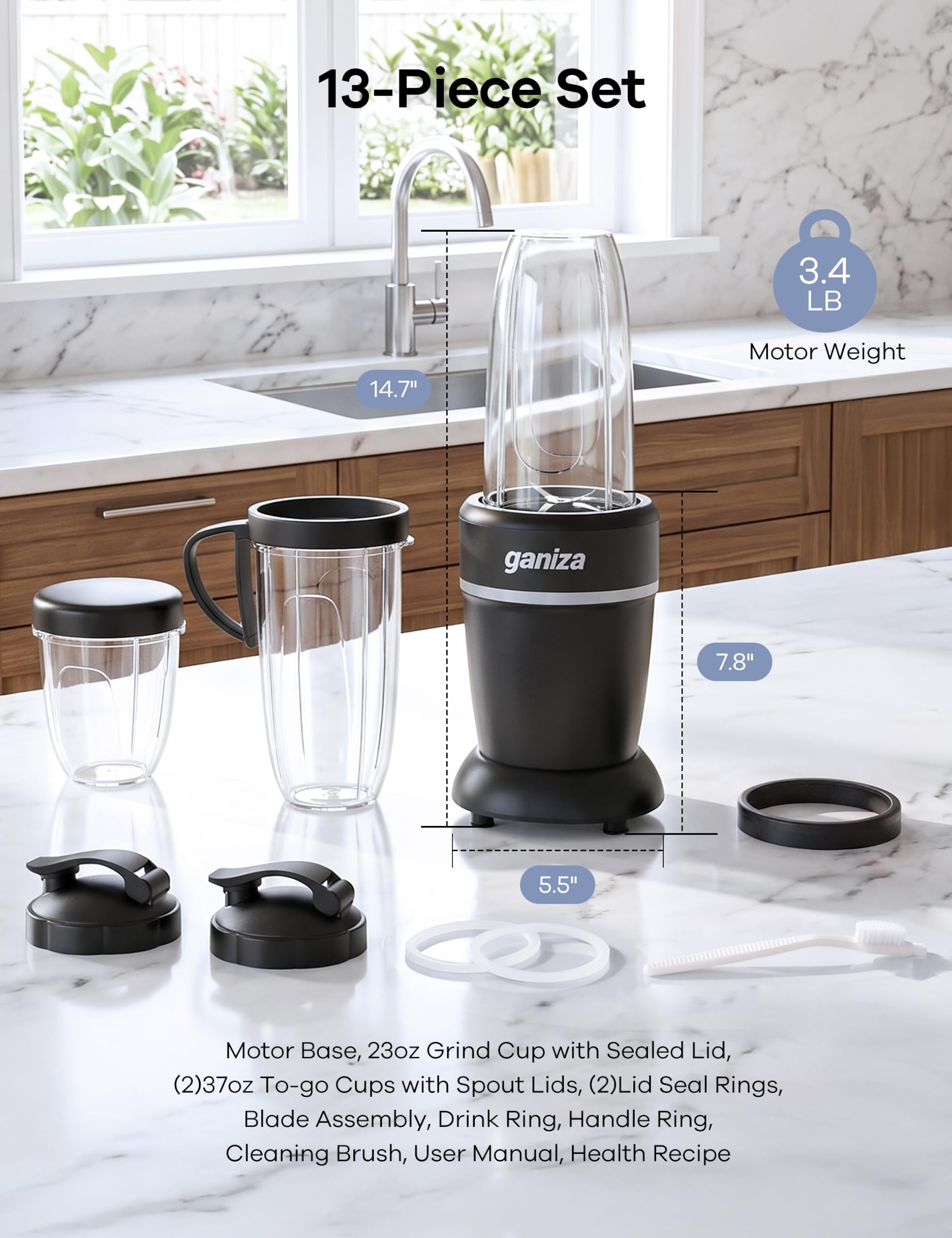 Ganiza accessories laid out including brush, rings and recipe card for easy setup