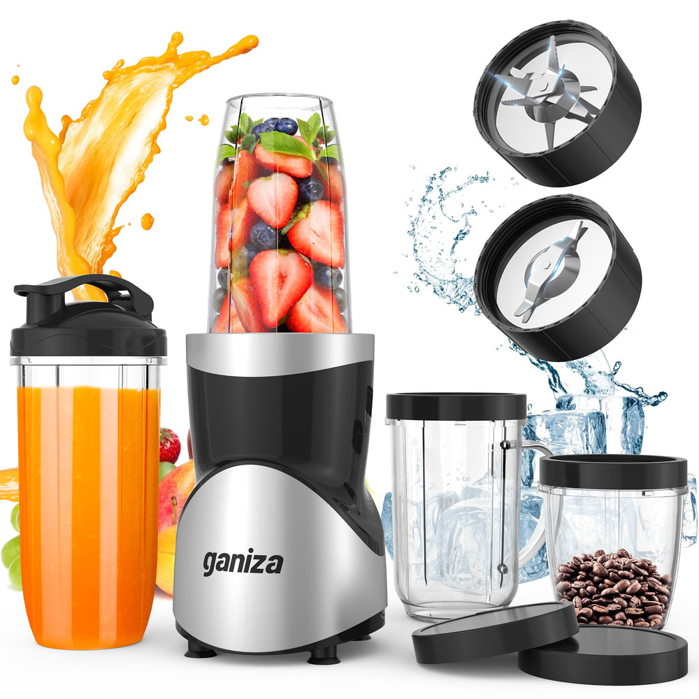 Ganiza front view with 24oz cup showing compact footprint and fast blending