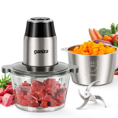 Ganiza front view with glass bowl showing compact design and visible mixing
