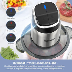 Ganiza stainless bowl close-up with blade for tough meat grinding
