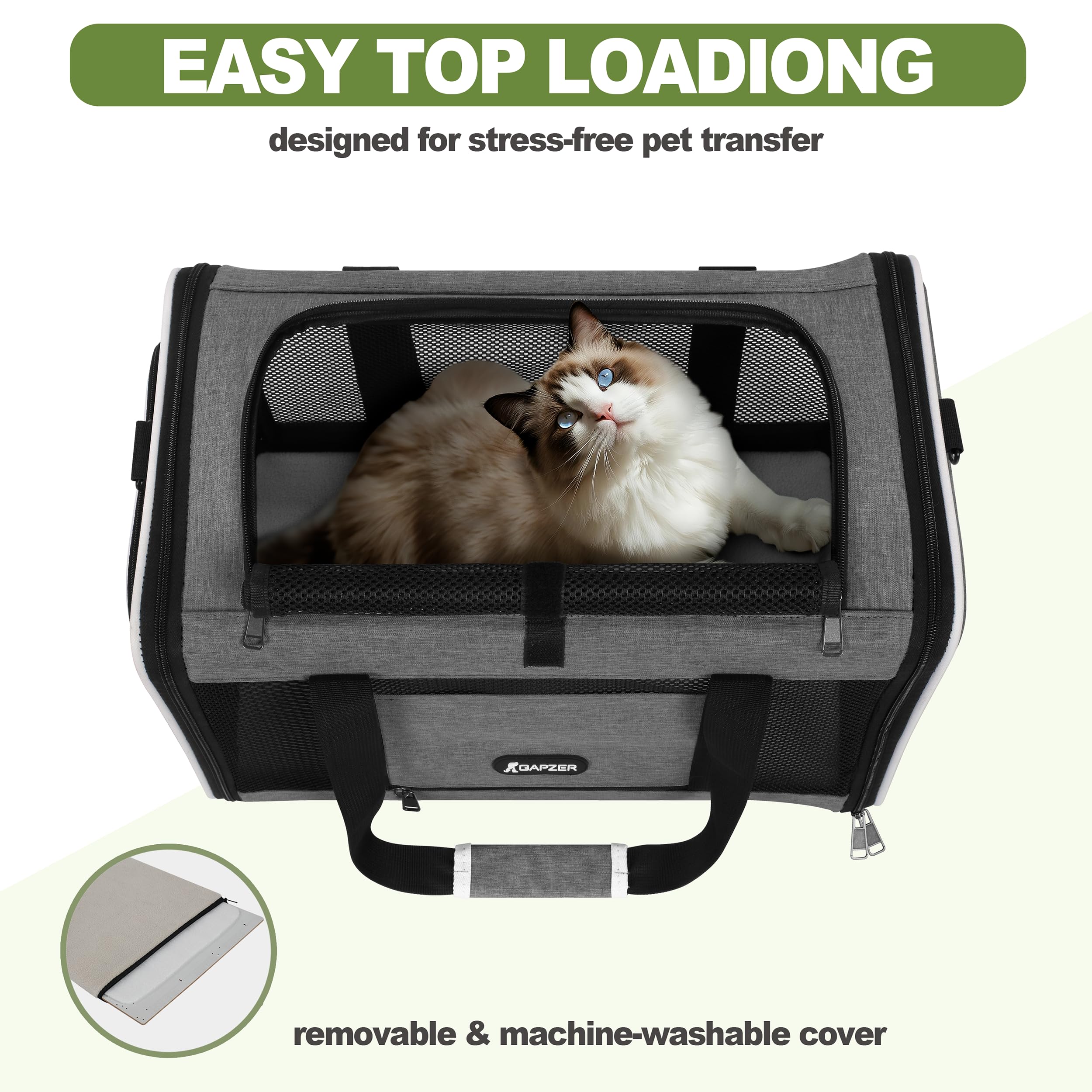 GAPZER in car with seatbelt threaded for vehicle safety
