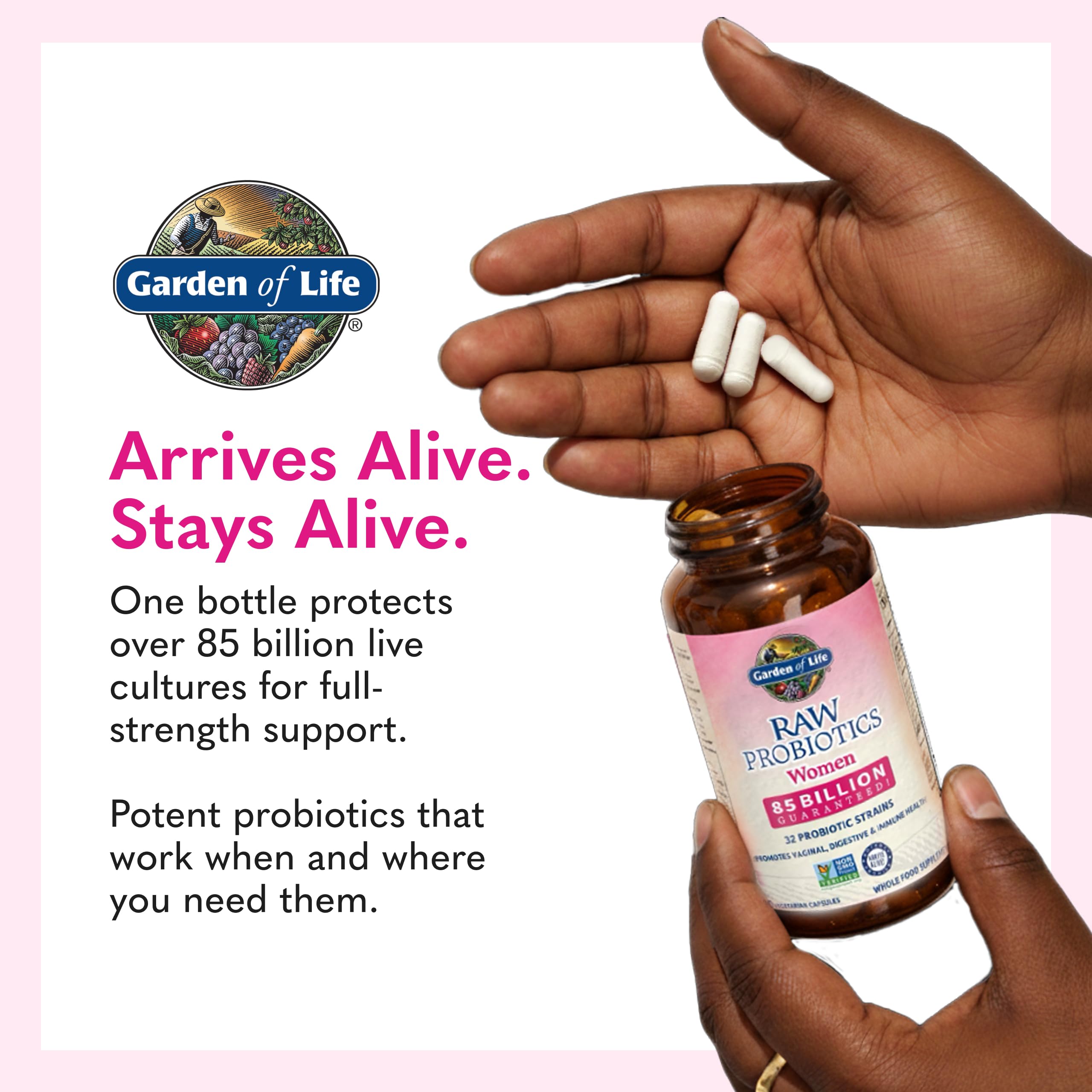 Garden of Life bottle in a wellness bag indicating travel-friendly support