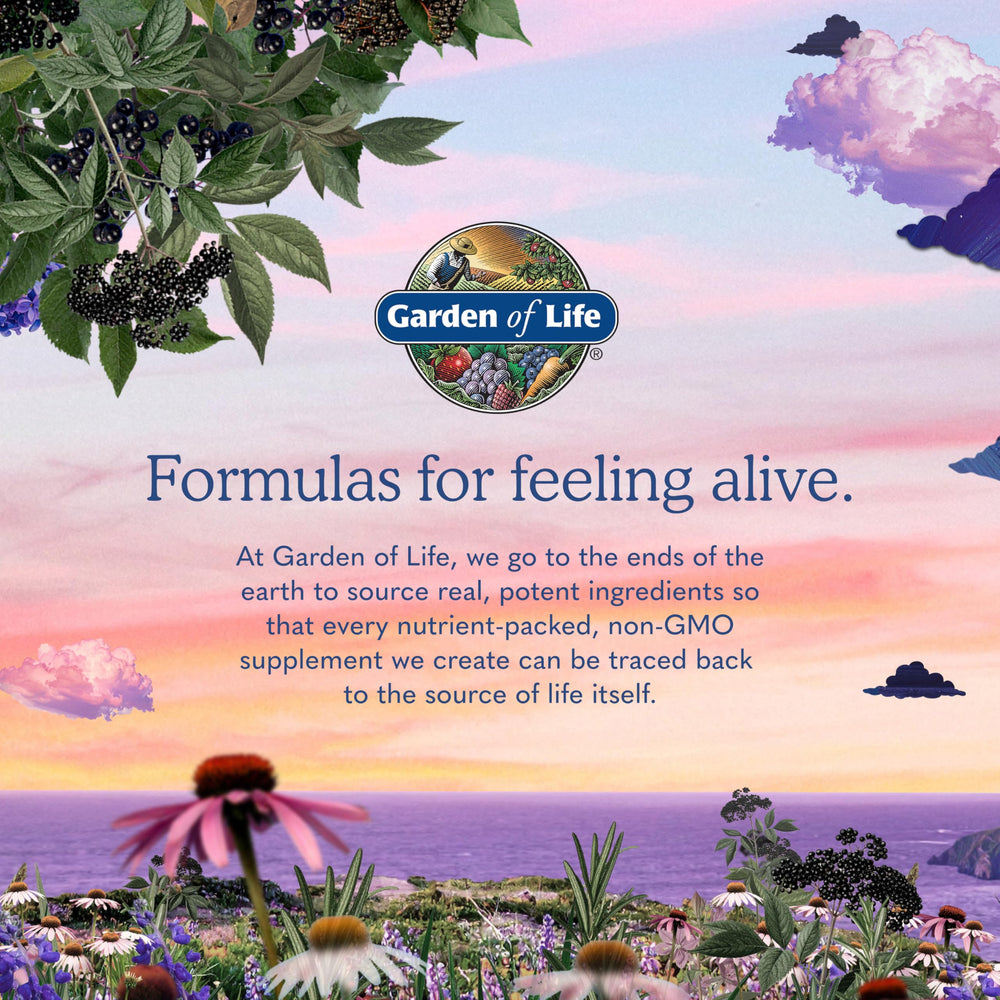 Garden of Life bottle beside smartphone for size and portability comparison