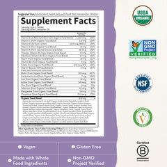 Garden of Life label highlighting organic ingredient blend and nutrients