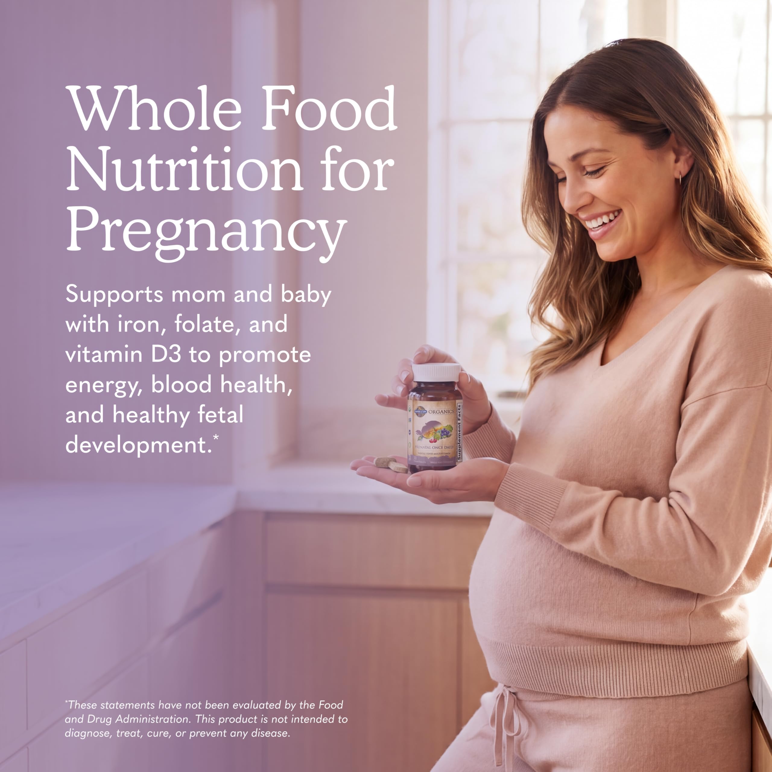 Garden of Life prenatal tablet close-up demonstrating size and texture