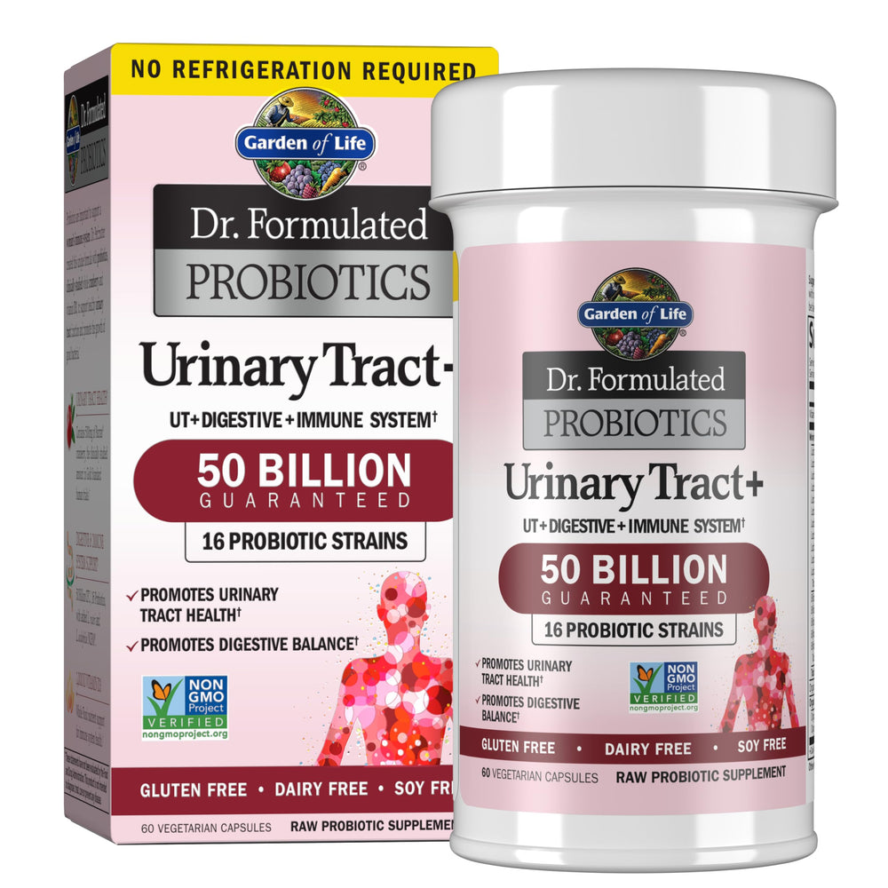Garden of Life front packaging showing Urinary Tract+ benefits and 60 count