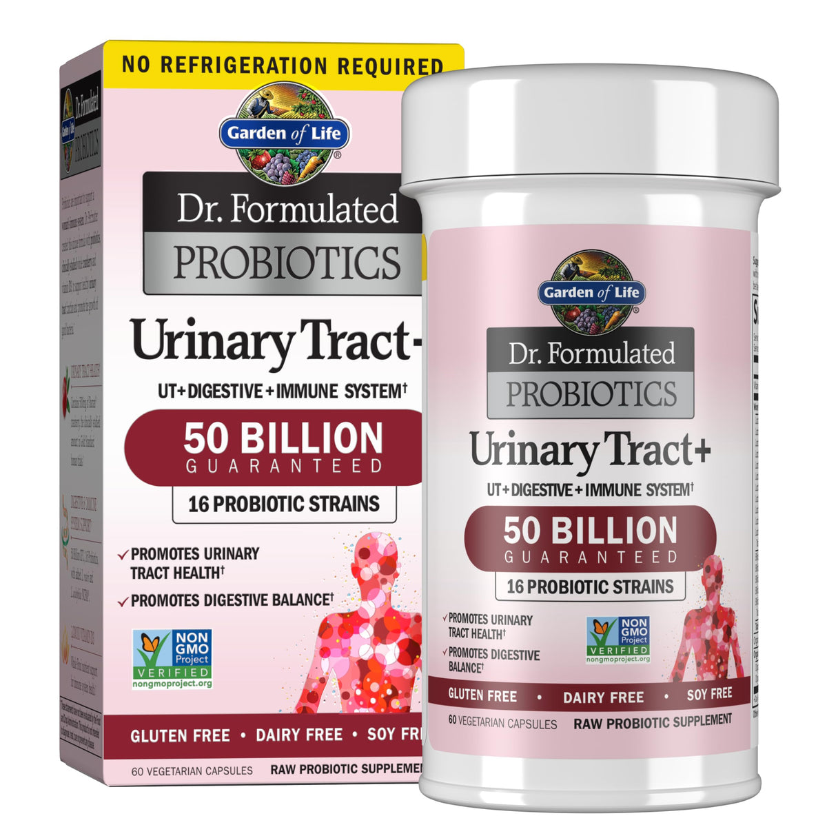 Garden of Life front packaging showing Urinary Tract+ benefits and 60 count