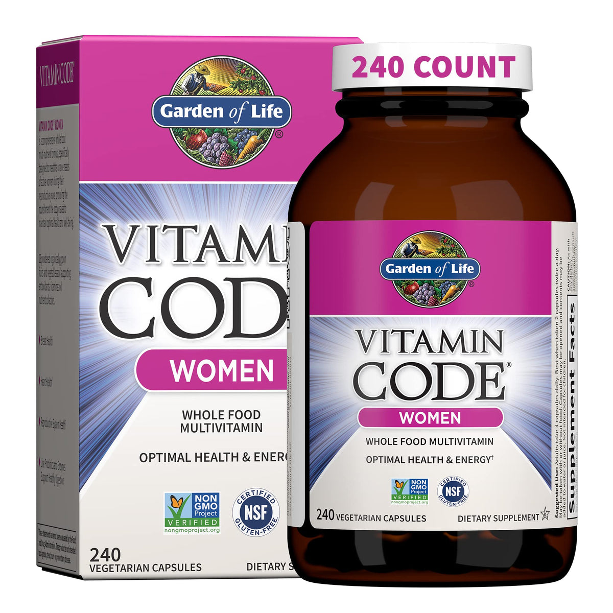Garden of Life front packaging showing product and long-lasting supply benefit