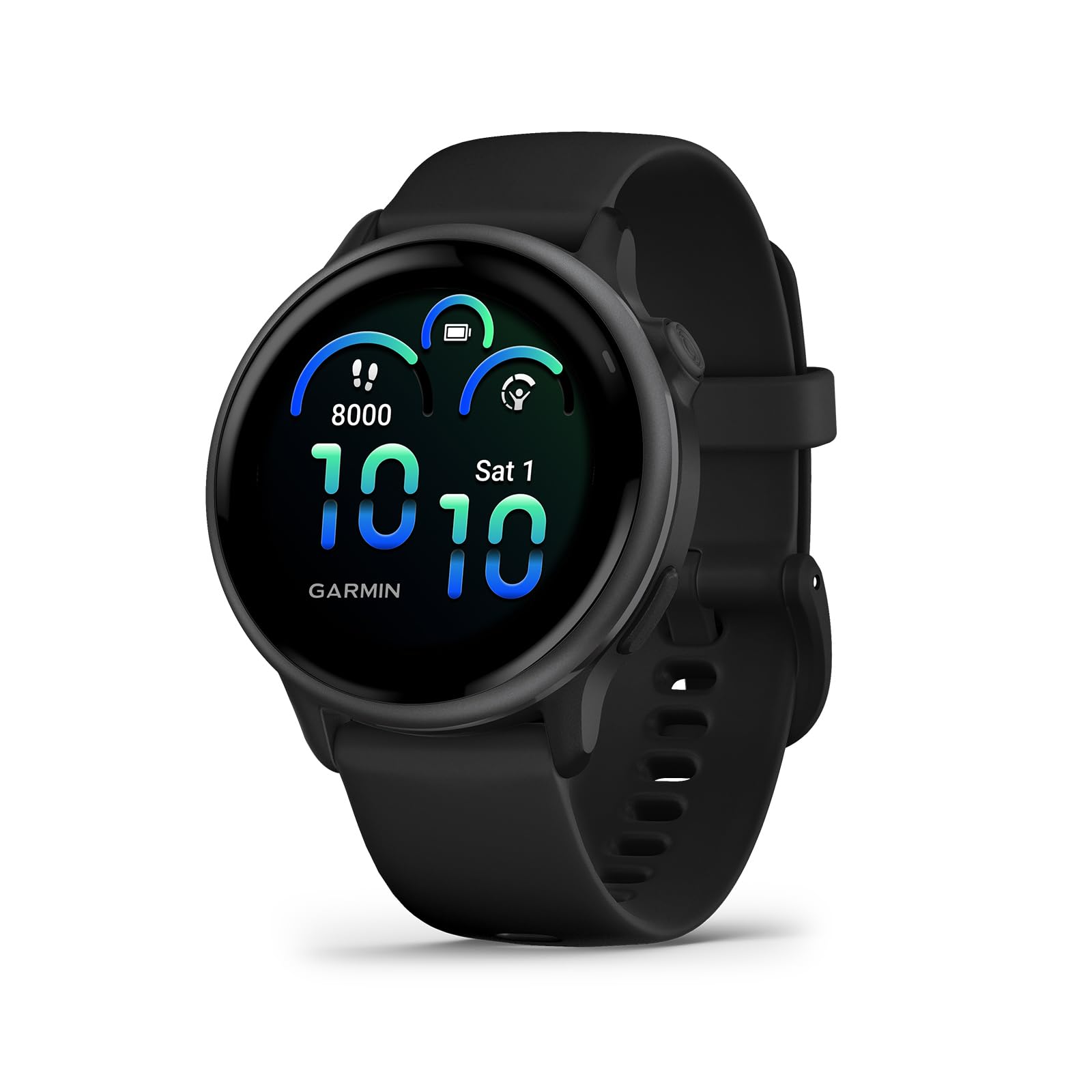 Garmin vívoactive 6 front view showing slate bezel and clear display benefit