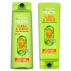 Garnier Fructis front packaging showing full shampoo and conditioner set benefit