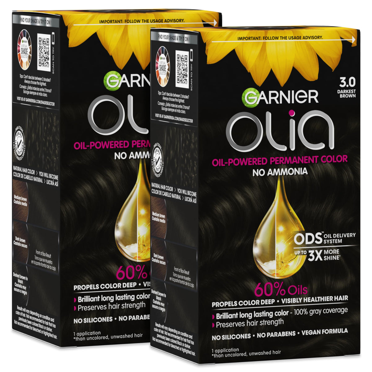 Garnier Olia front packaging showing shade and benefits