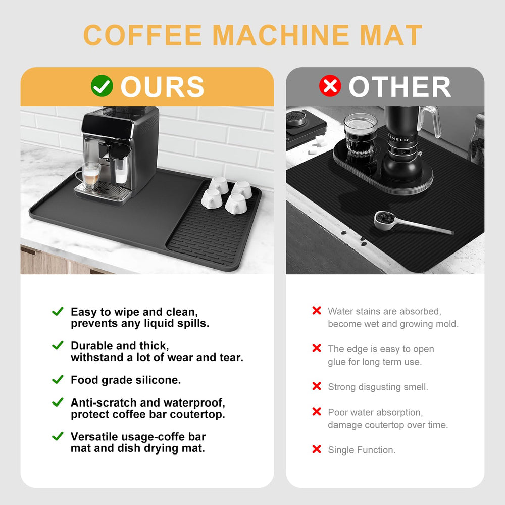 Garolue mat next to espresso machine showing true-to-scale coverage