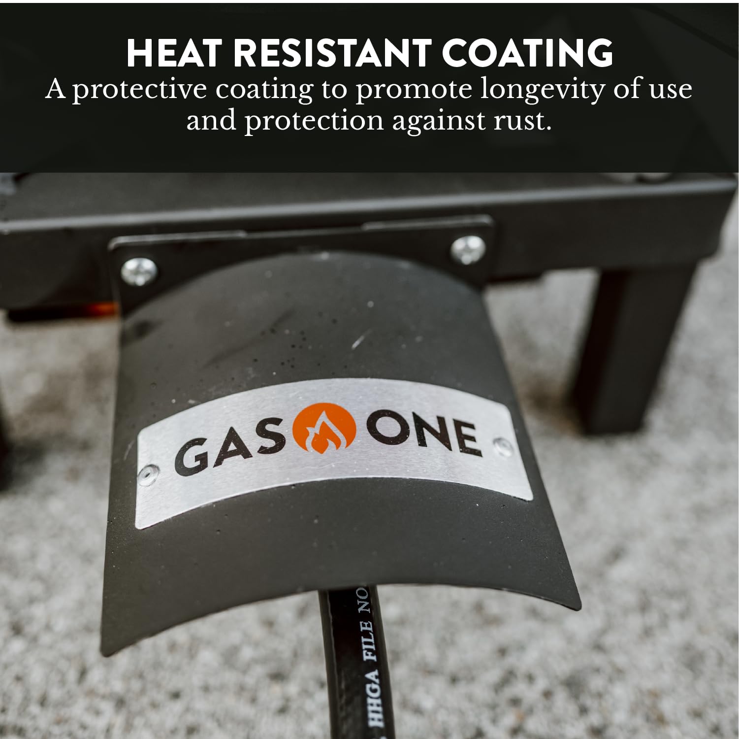Gas One top and bottom heat shield detail protecting hose and surfaces for safer use