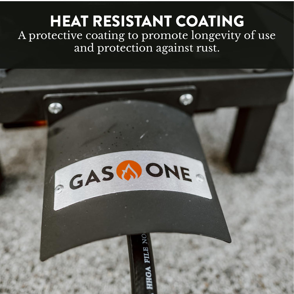 Gas One top and bottom heat shield detail protecting hose and surfaces for safer use