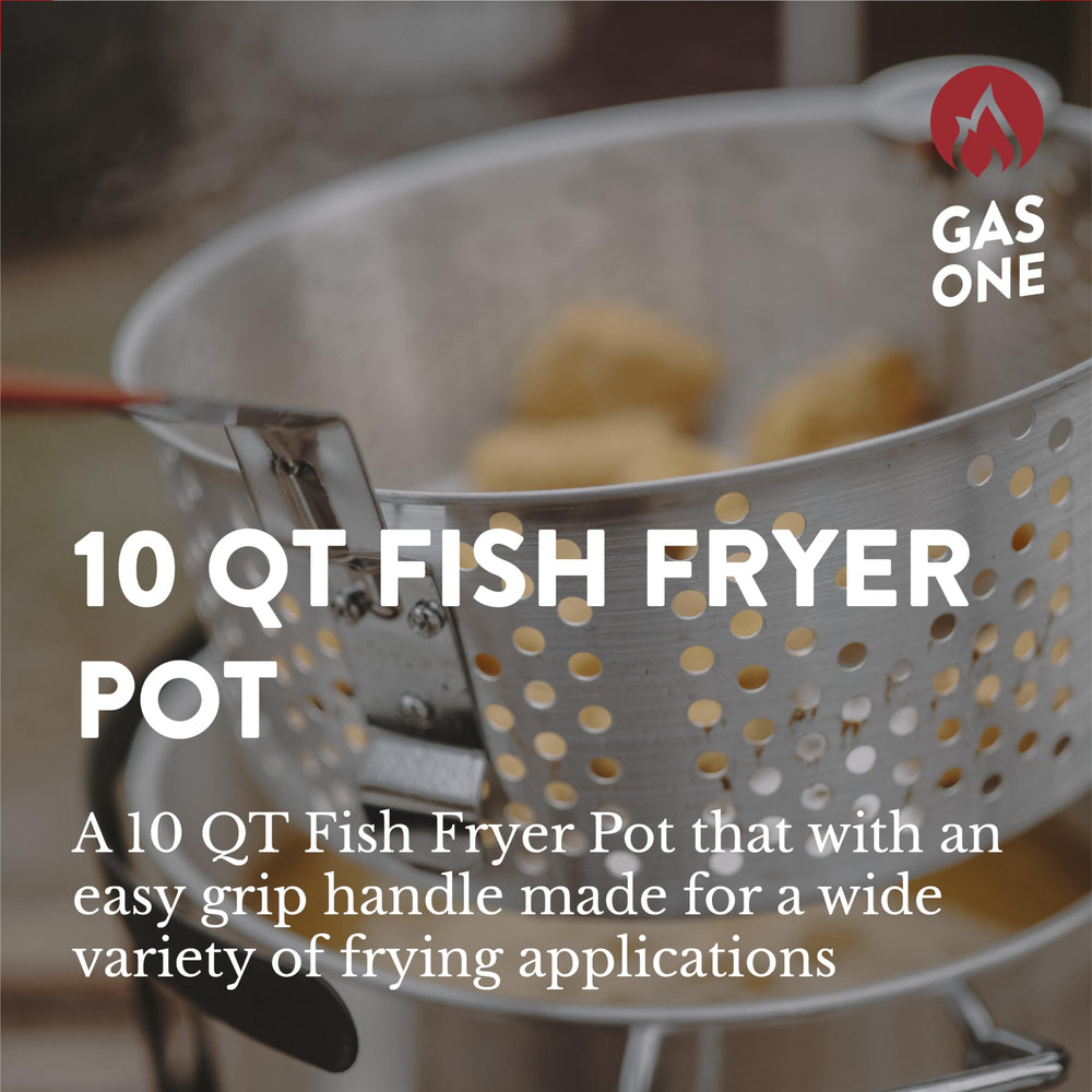 Gas One perforated basket detail illustrating quick draining and even frying