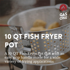Gas One perforated basket detail illustrating quick draining and even frying