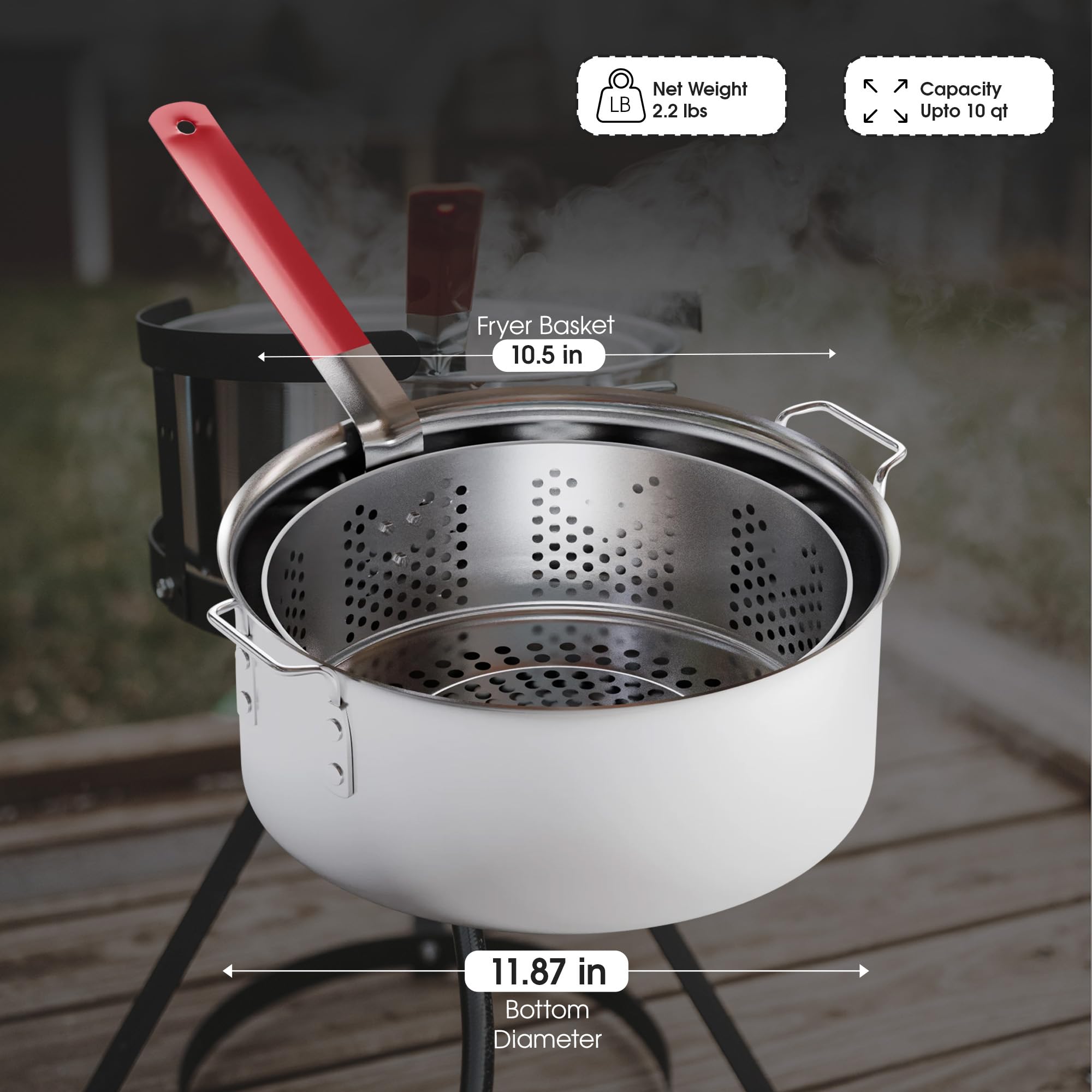 Gas One pot and basket in outdoor use demonstrating easy frying at a cookout