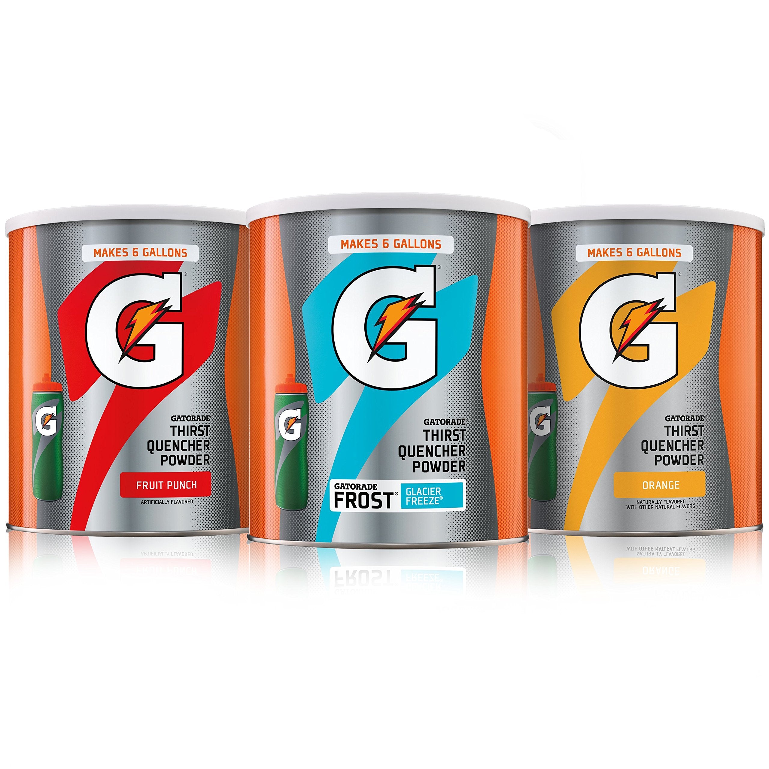 Gatorade front packaging showing three canisters and variety benefits