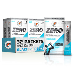 Gatorade Glacier Freeze front packaging showing 32 sticks and benefits