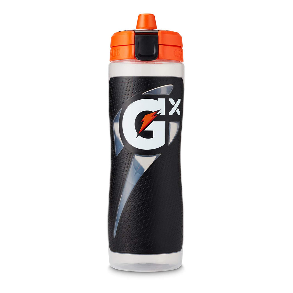 Gatorade Gx bottle front view showing sleek black design and easy pouring