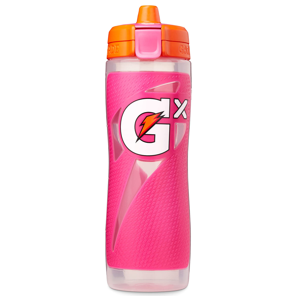 Gatorade pink Gx bottle front view showing capacity and shape for easy hydration