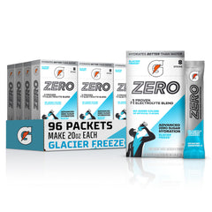 Gatorade Zero front packaging showing Glacier Freeze and 96 sticks for easy hydration