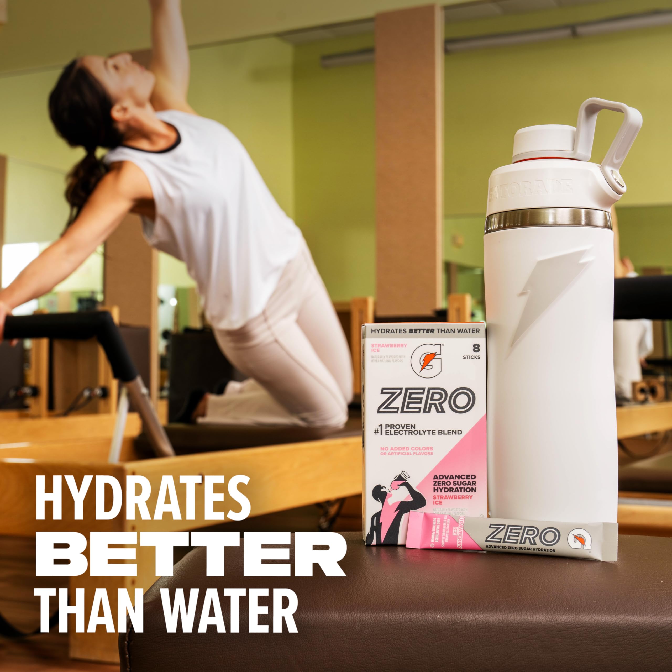 Gatorade Zero in a gym bag lifestyle shot showing brand and ready-for-workout convenience
